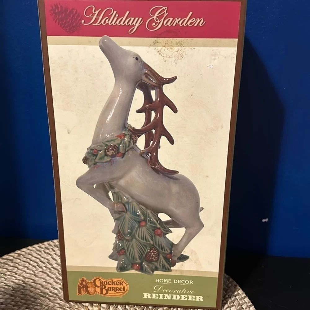 New Cracker Barrel Christmas Decorative Ceramic Reindeer Holiday Garden Figure